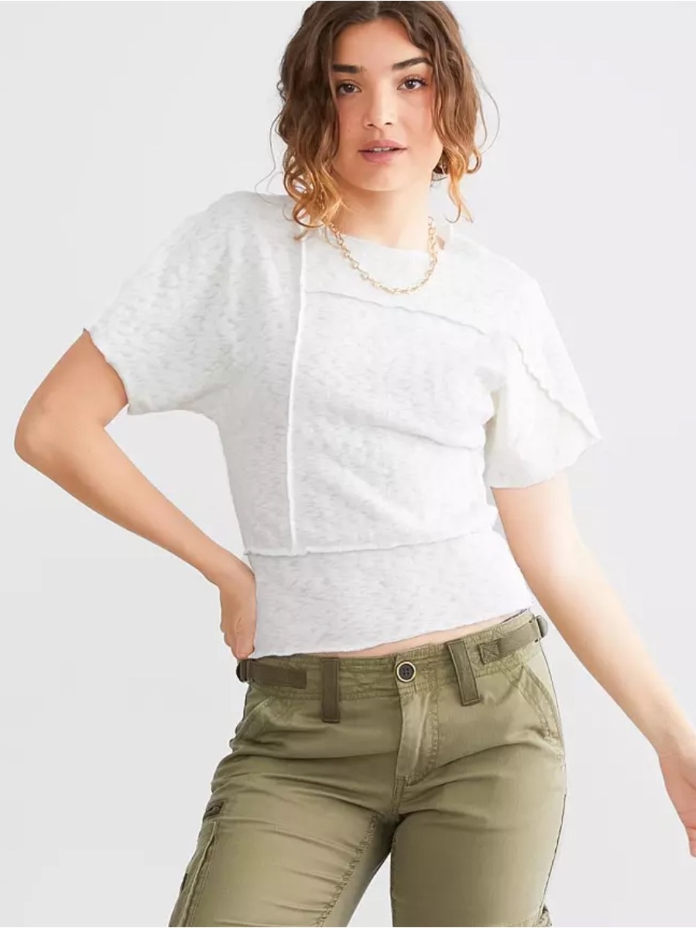 Women’s New Without Tags White/Ivory Short Sleeve Exposed Seam Top
